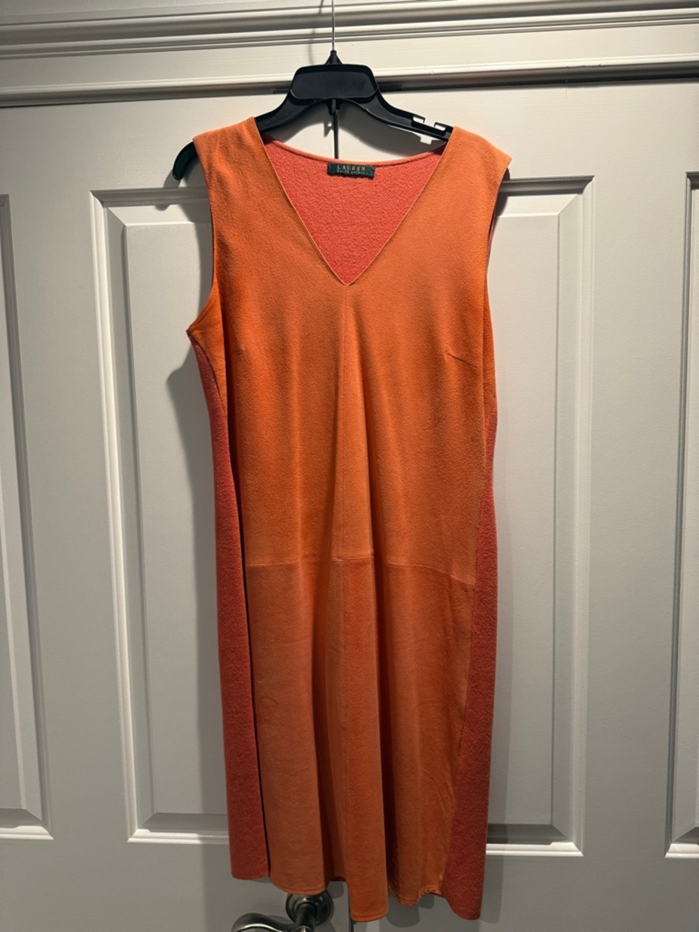 Lauren Ralph Lauren Orange Sleeveless V-Neck Midi Dress